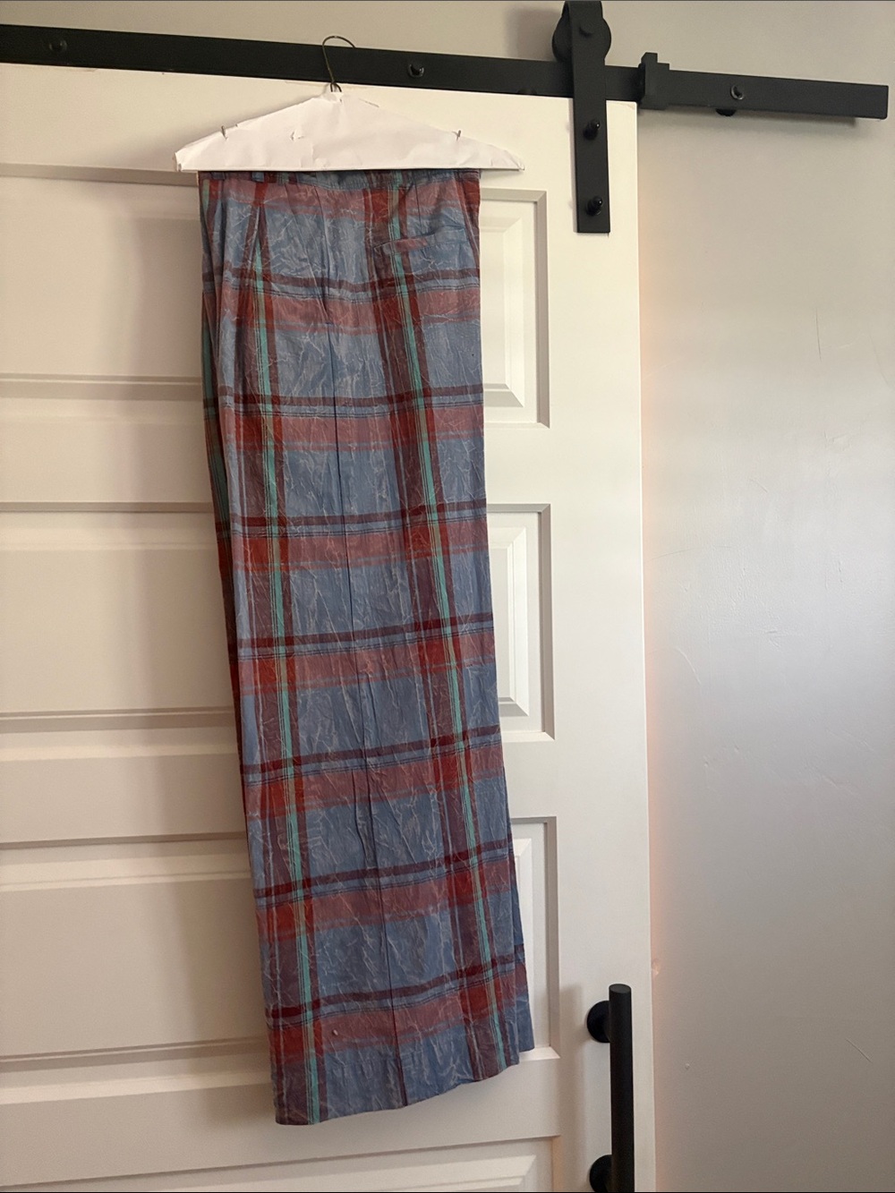 Anthropologie Blue Plaid Maxi Skirt with Red Stripes
